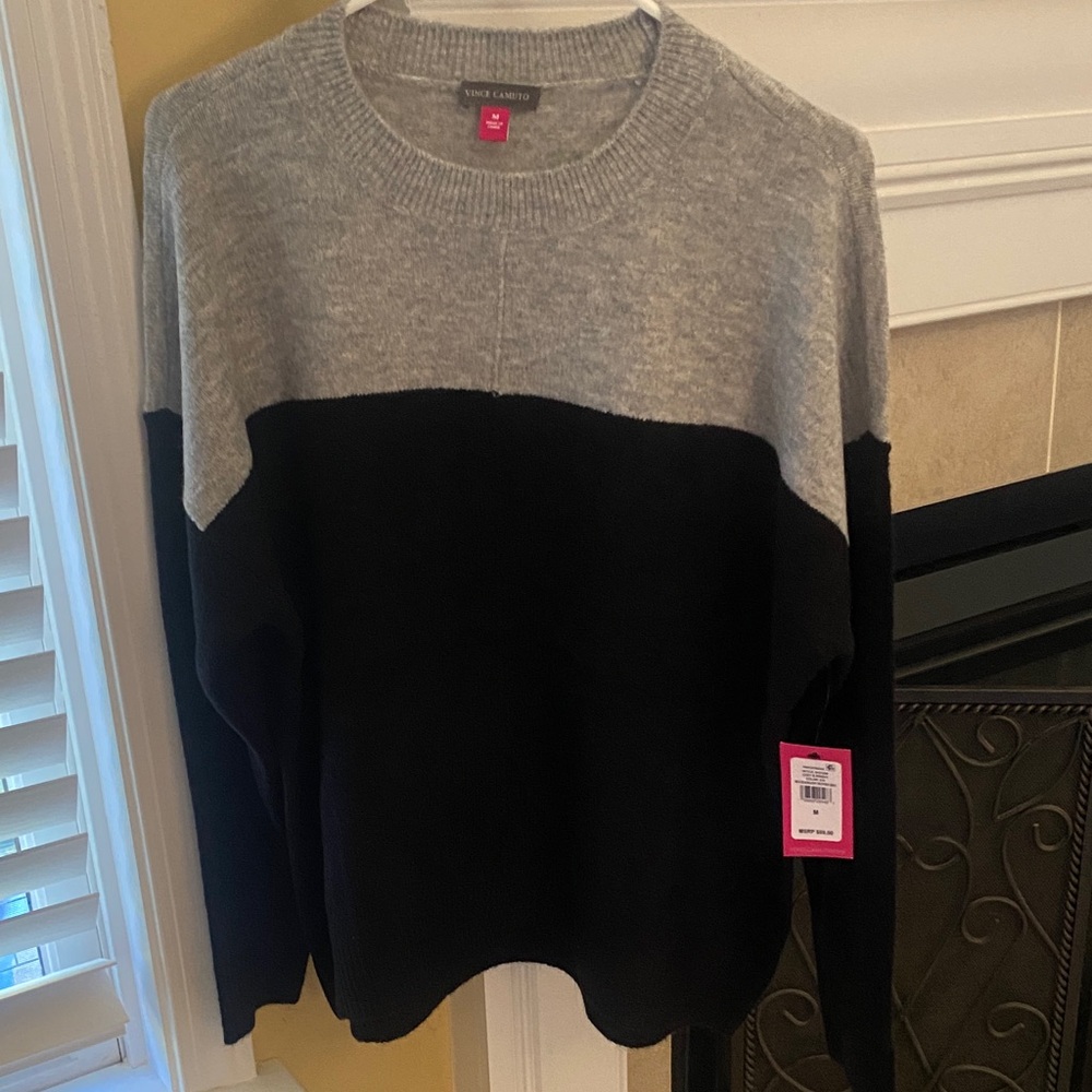 NWT $69 Vince Camuto women's M Two-Tone Gray Black loose fit super soft Sweater - Picture 2 of 8